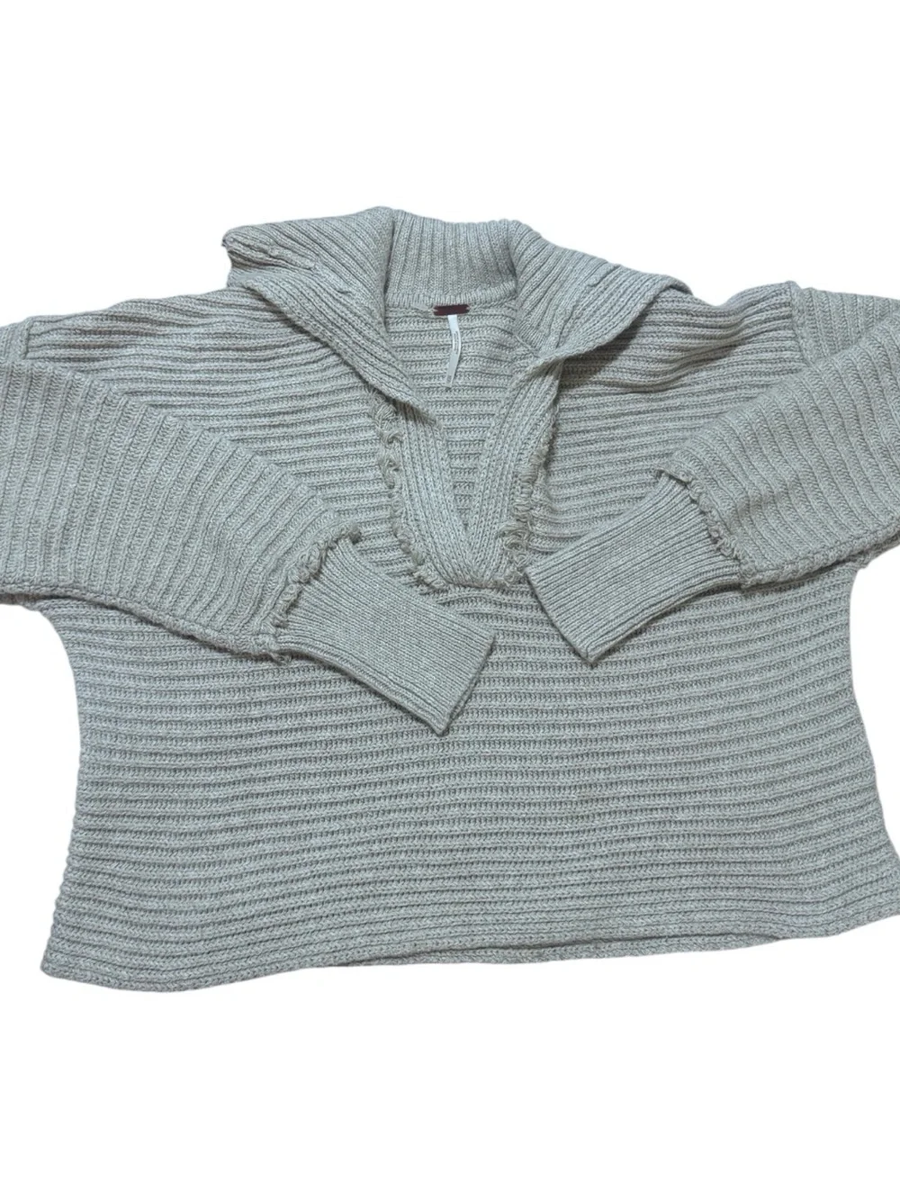 Free People Textured Ribbed V-Collar Sweater - Beige